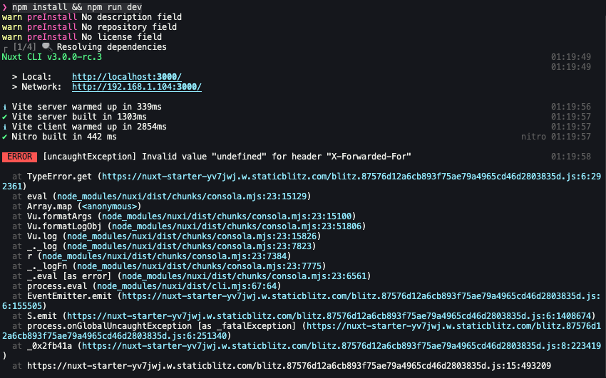create nuxt3 error, Invalid value "undefined" for header "X-Forwarded ...