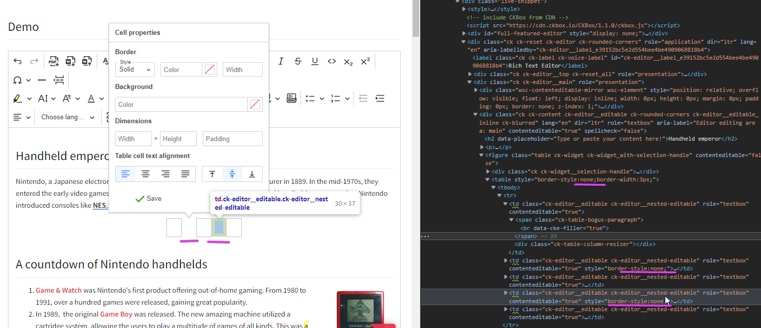 unable to make table border invisible · Issue 12717 · ckeditor