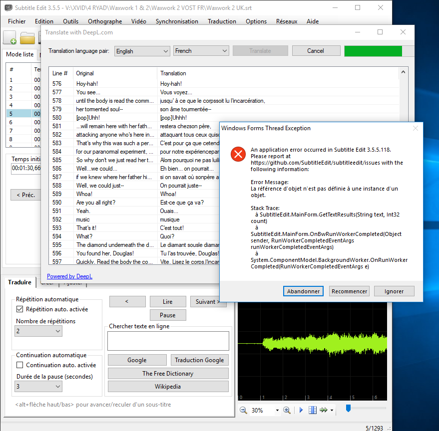 DeepL crashing Subtitle Edit · Issue #2789 · SubtitleEdit/subtitleedit ...