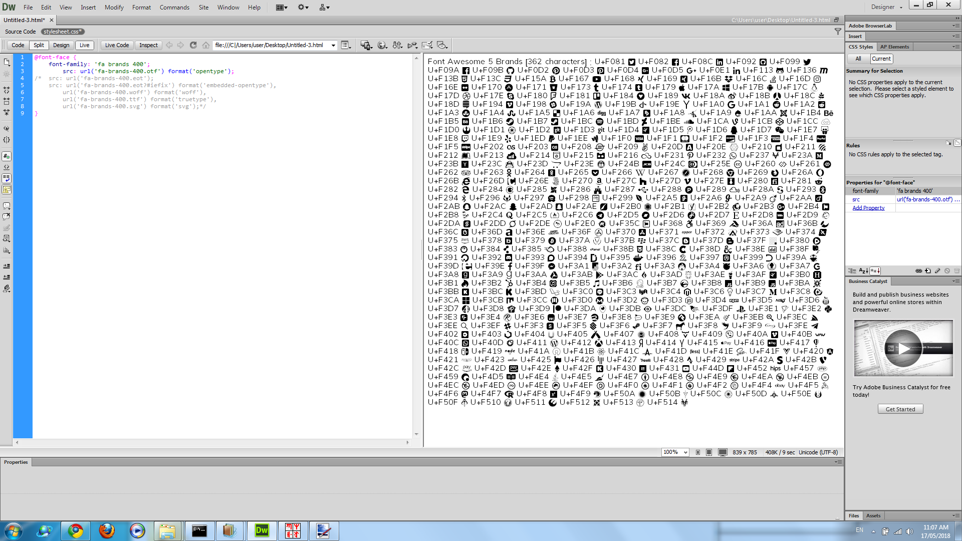 desktop font dreamweaver