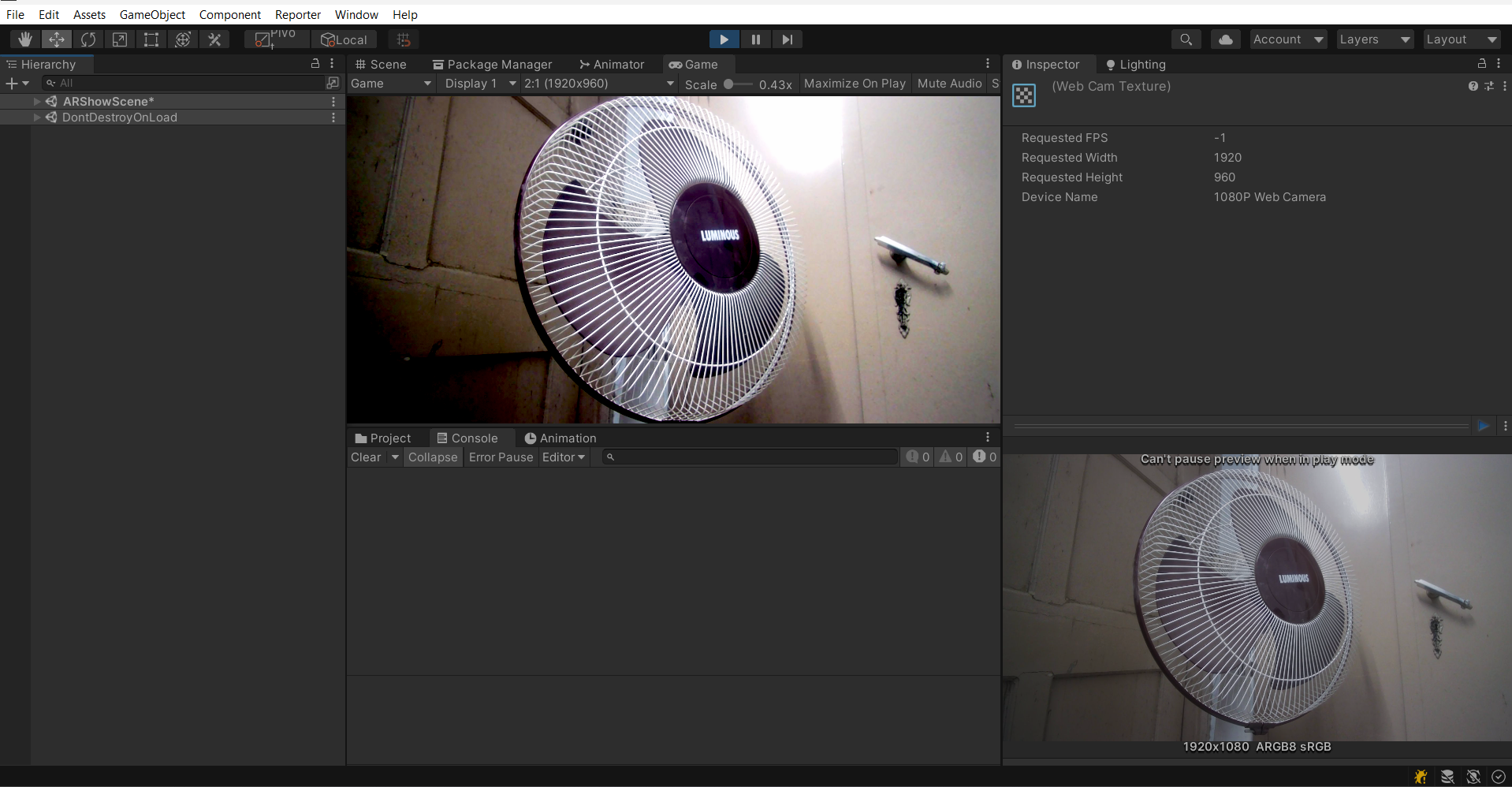 Camera Preview using WebCamTexture