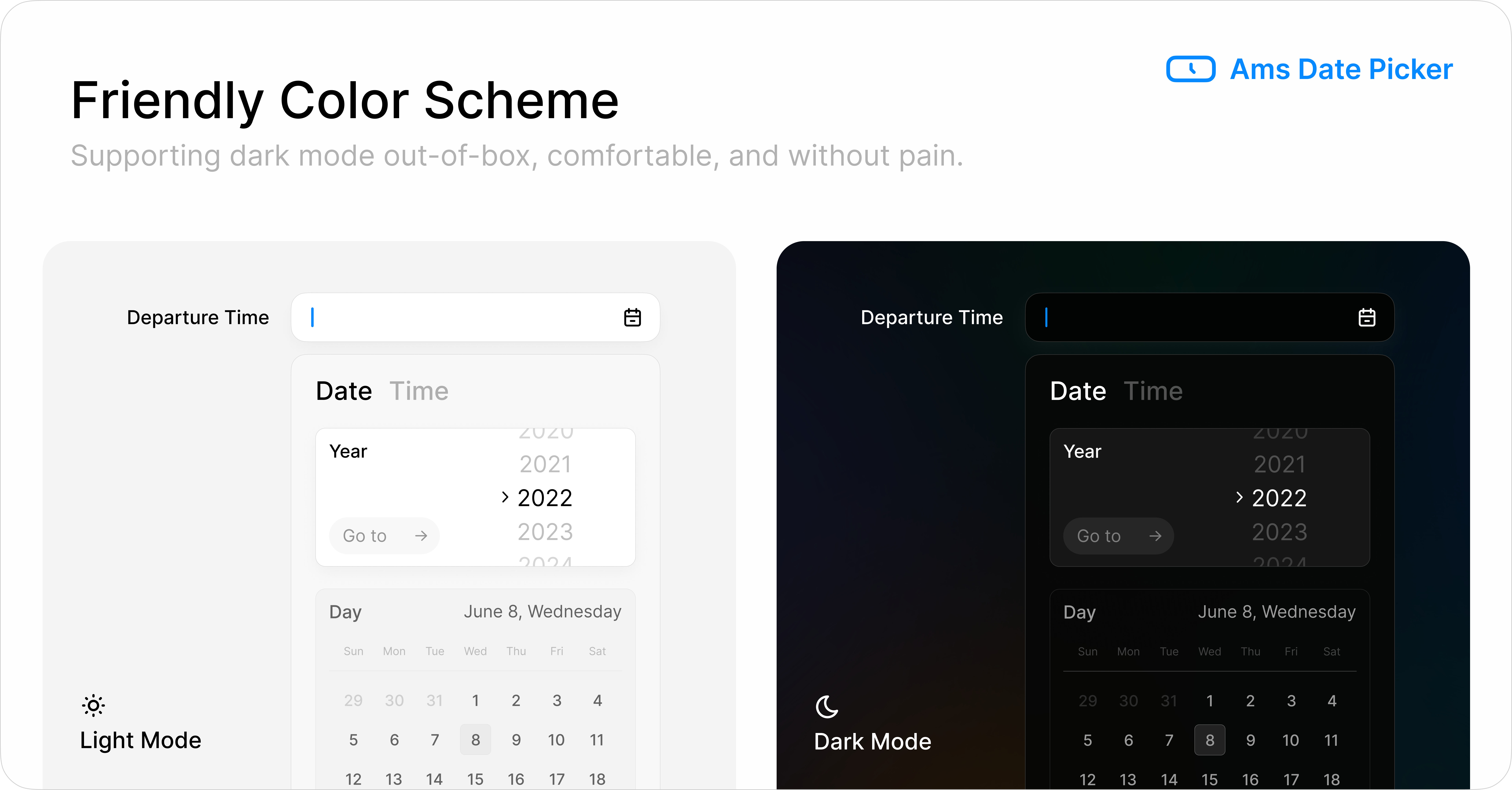 Ams Date Picker Dark Mode Demo