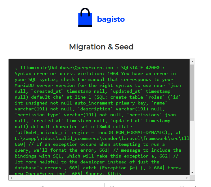 error in installation · Issue #1159 · bagisto/bagisto · GitHub