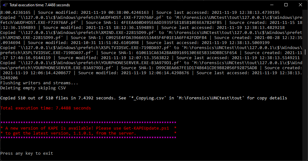 Unable to collect from UNC path "tsource '\\myserver\sharename' not