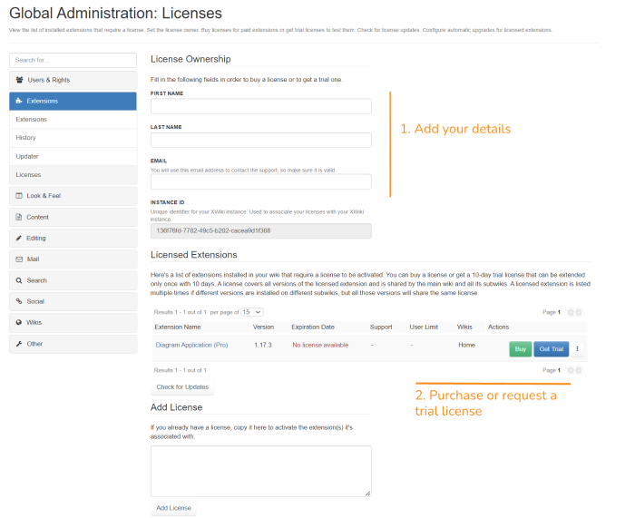 Add a Save button below the License Ownership information fields · Issue 130 · xwikisas