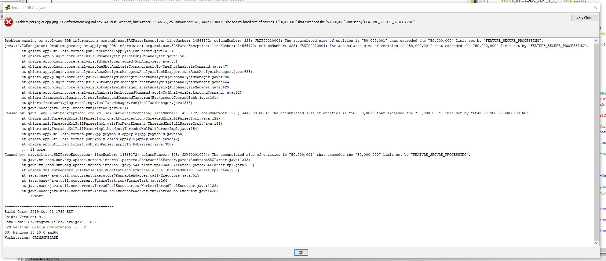 XML parser entity limit reached while handling large PDB