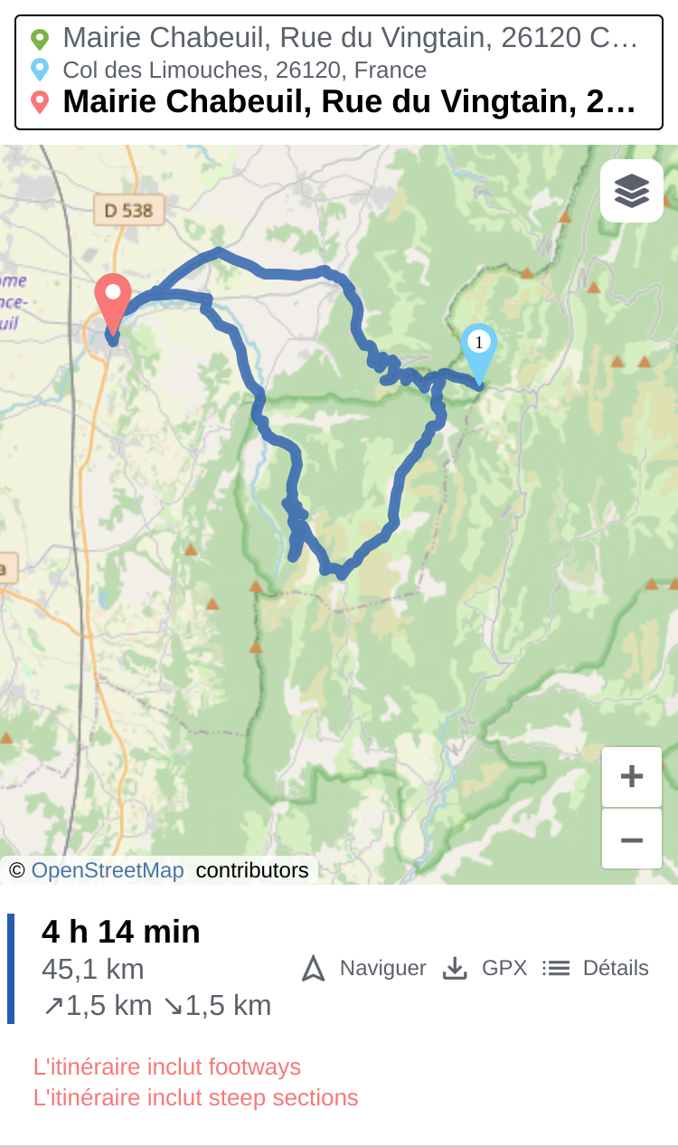navi graphhopper org__point=44 900111%2C5 019694_Mairie+Chabeuil%2C+Rue+du+Vingtain%2C+26120+Chabeuil%2C+France profile=bike layer=OpenStreetMap(iPhone SE)