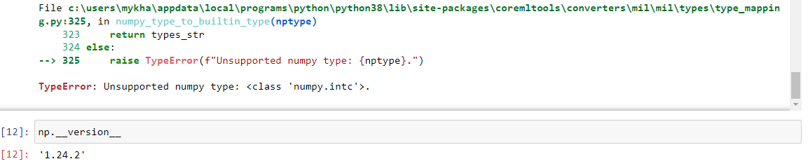 raise TypeError("Unsupported numpy type: %s" % (nptype)) TypeError ...
