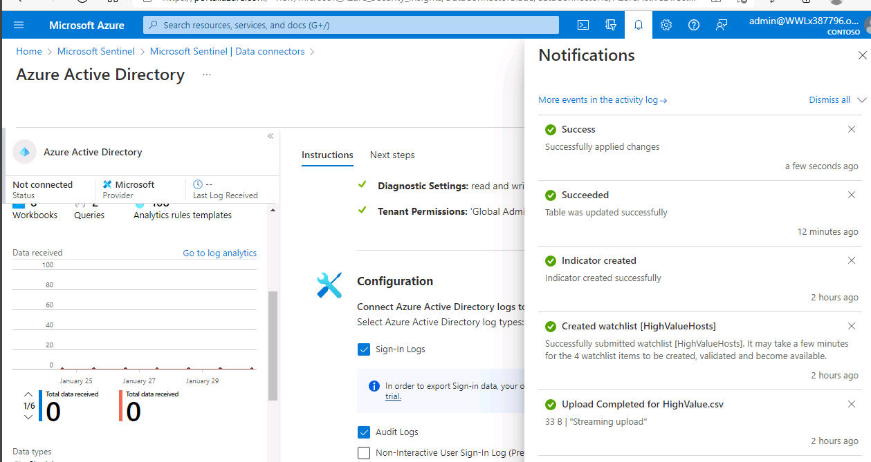M06LAB01 Can't apply AAD Data Connector to Sentinel · Issue 141 · MicrosoftLearning/SC