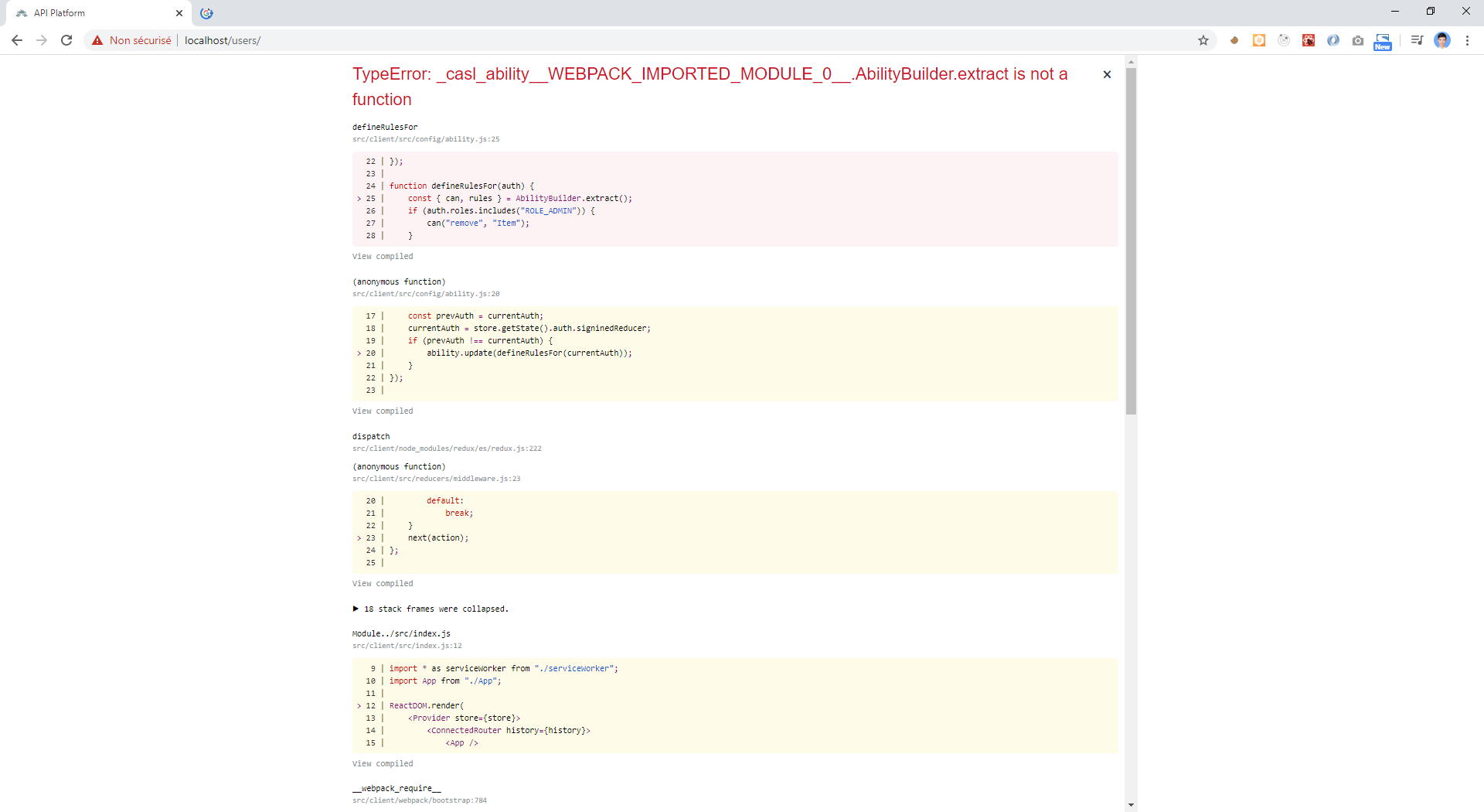 React, Redux TypeError: AbilityBuilder.extract is not a function ...