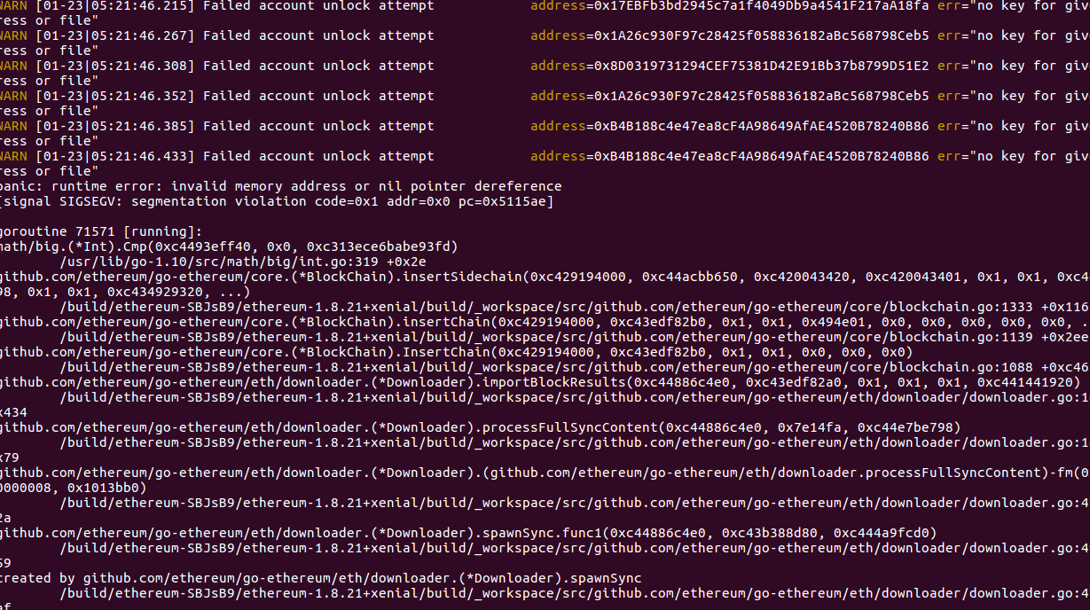 geth runtime error: invalid memory address or nil pointer dereference ·  Issue #18501 · ethereum/go-ethereum