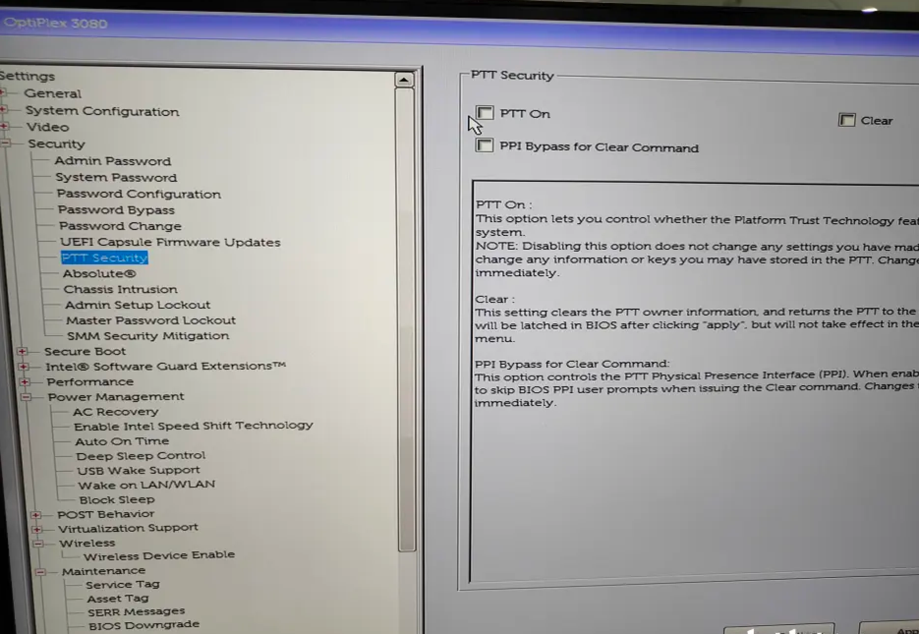 求助: bios设置Security-PPT On · Issue #5 · ifantasyw/dell-3080mff-efi
