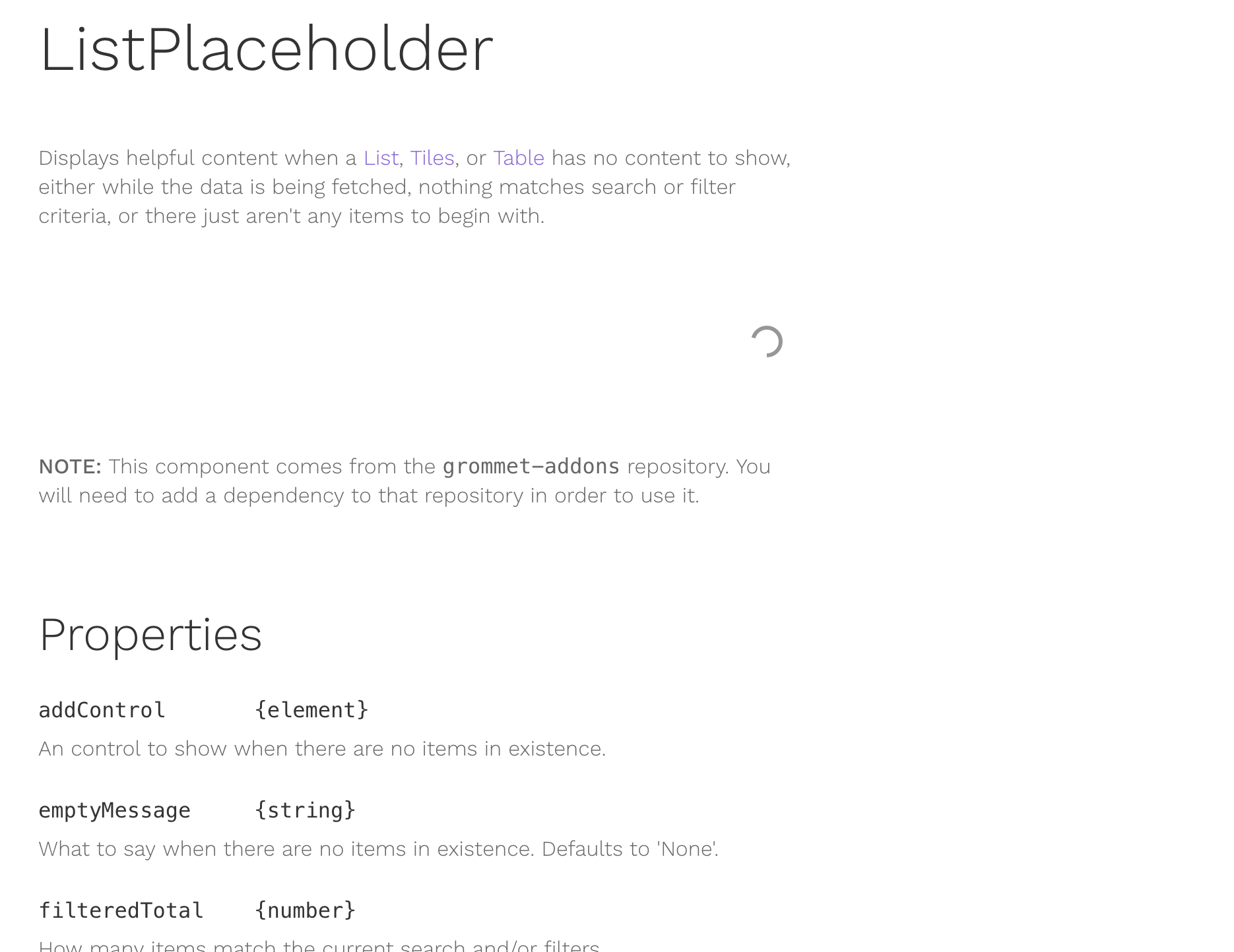 ListPlaceholder doc not showing anything · Issue 1725 · grommet