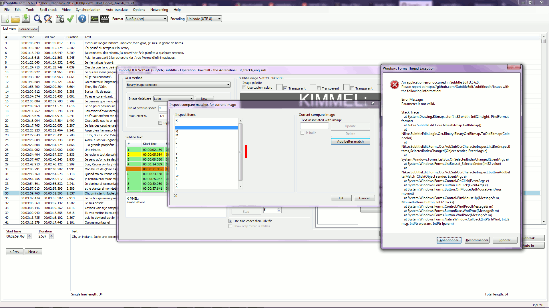 Exception when 'inspect compare matches' · Issue #2803 · SubtitleEdit ...