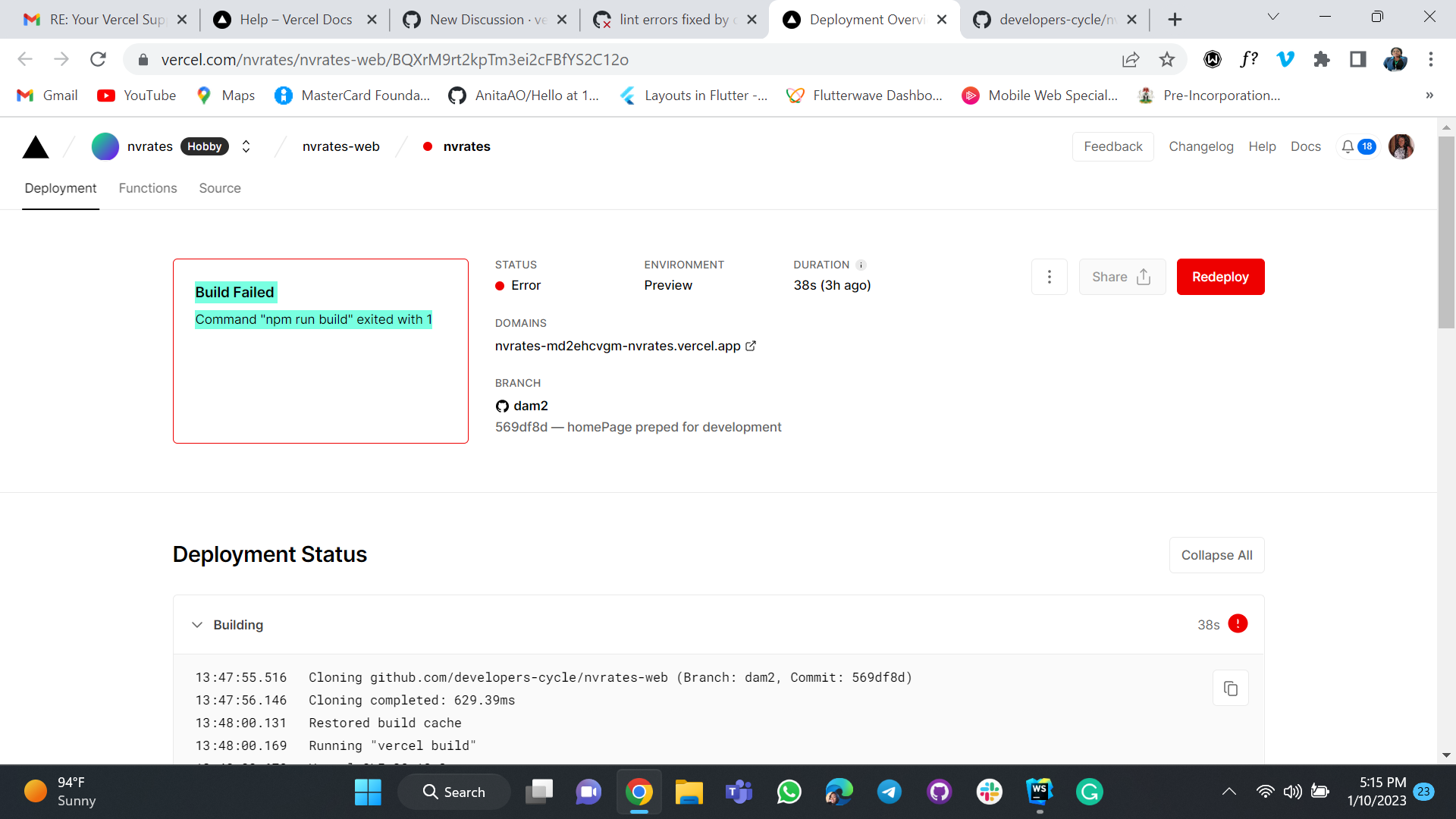 Build Failed · vercel community · Discussion #1239 · GitHub