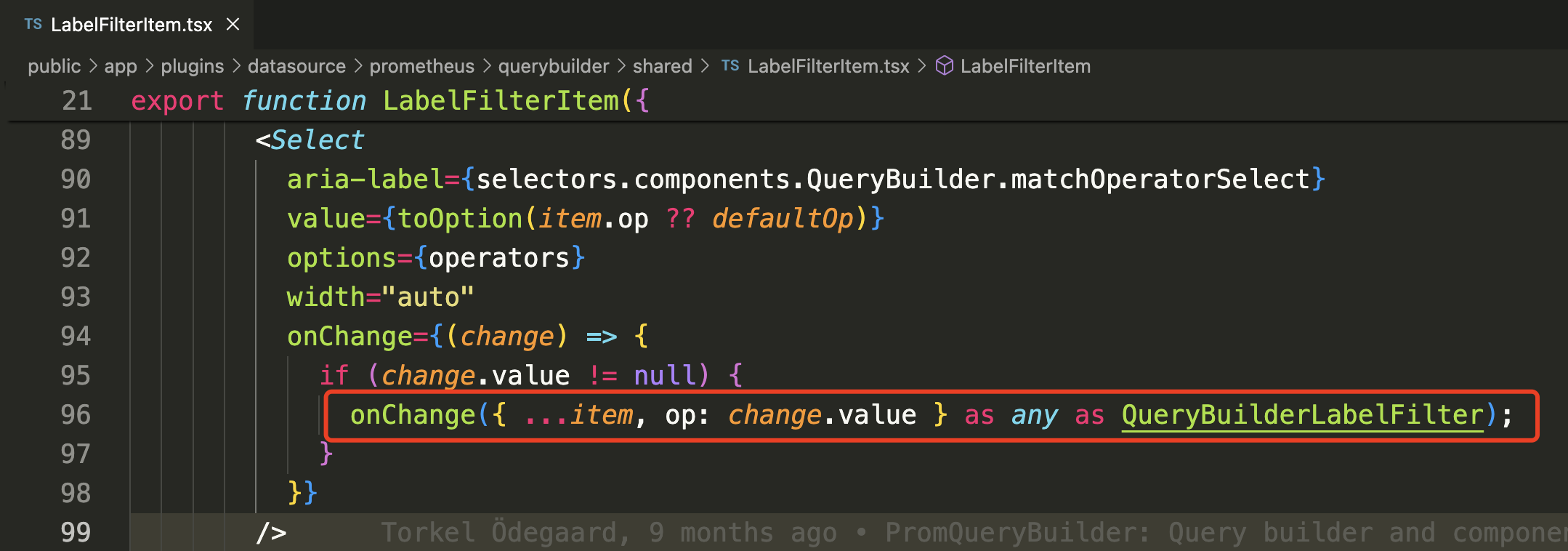 Raw query is not updated when label op change in prometheus Builder