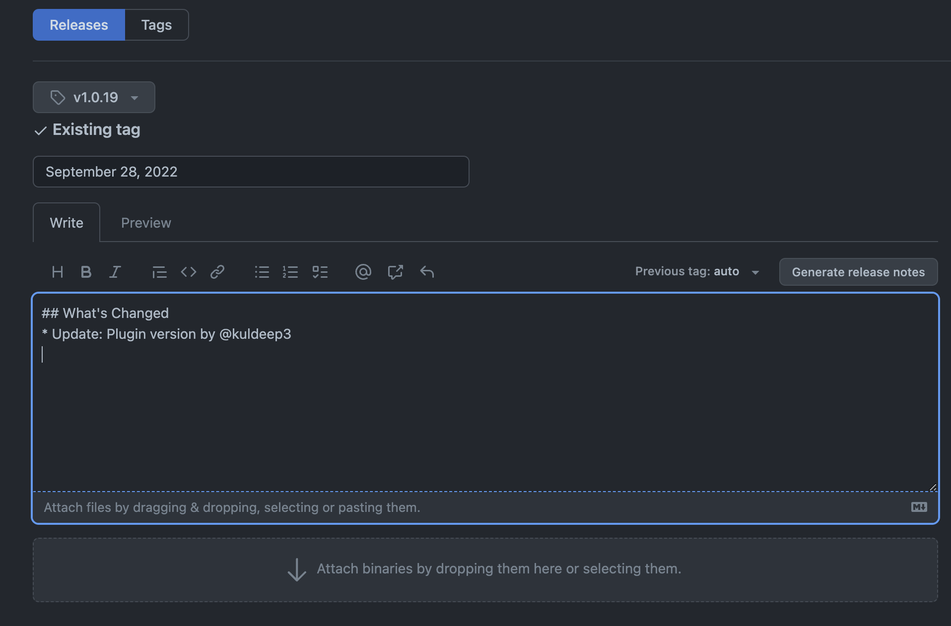 "We weren't able to create this release for you. Make sure you have a