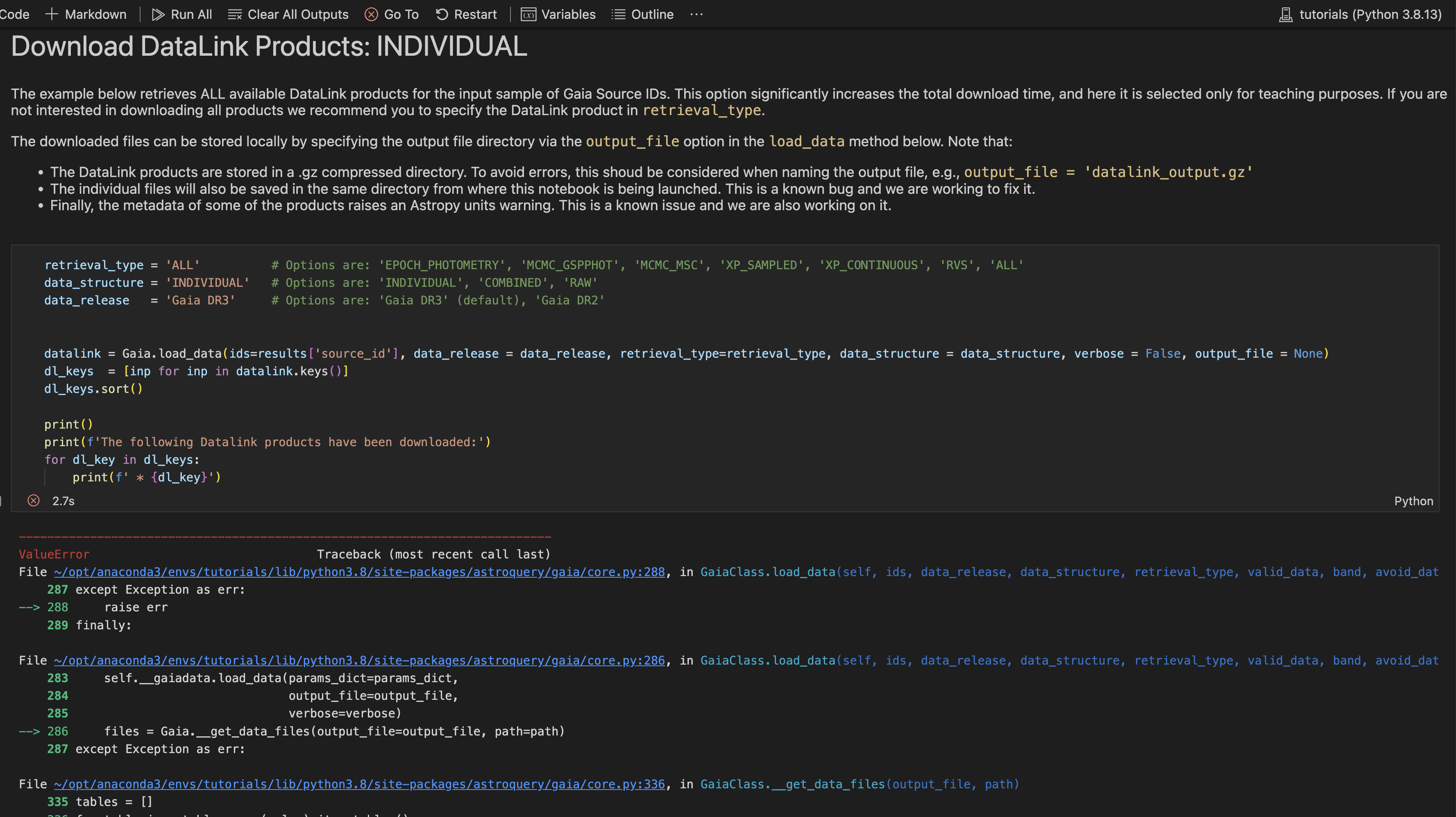 M1 iMac - Gaia.load_data ValueError: 1:0: not well-formed (invalid ...