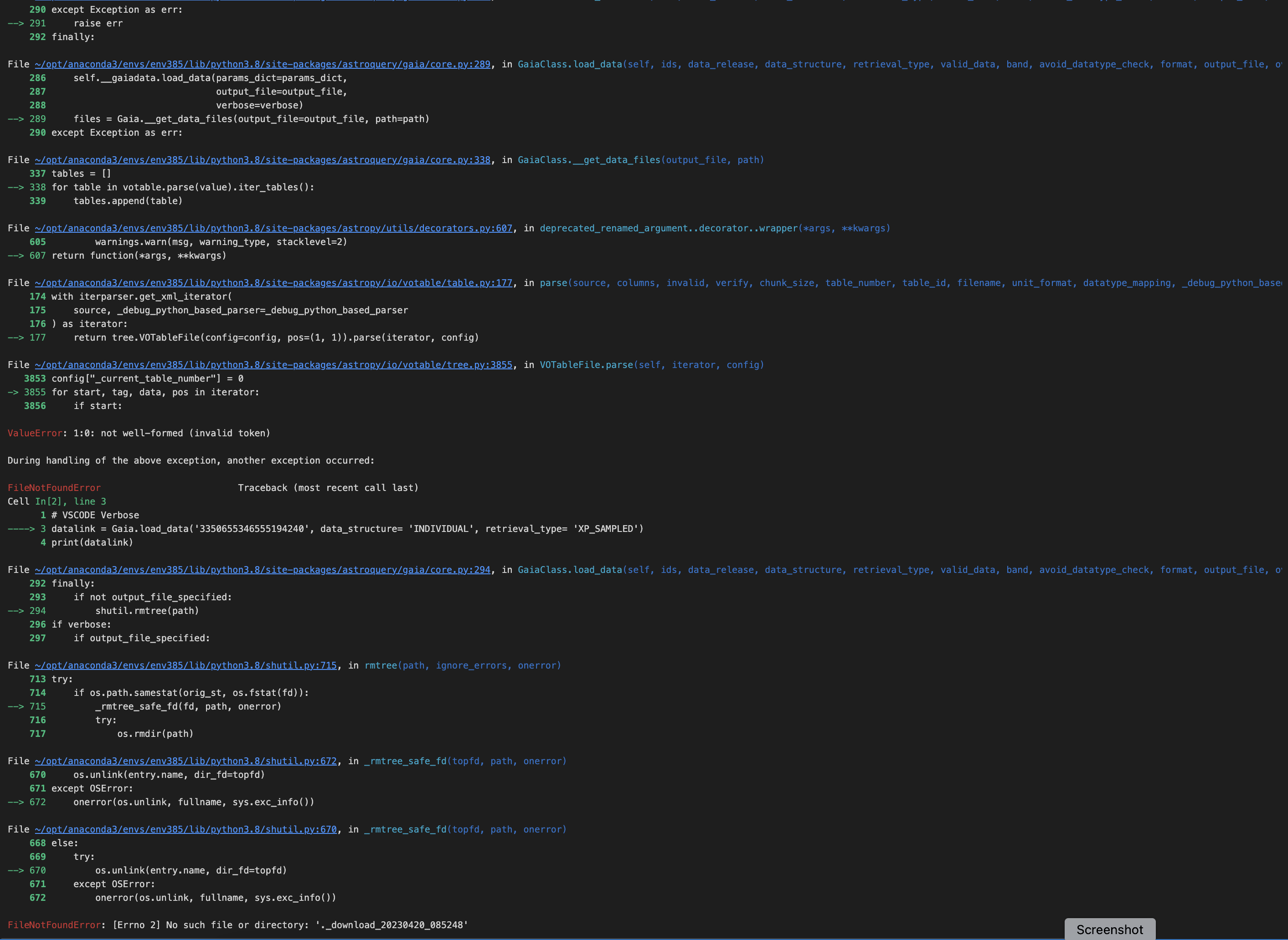 M1 iMac - Gaia.load_data ValueError: 1:0: not well-formed (invalid ...