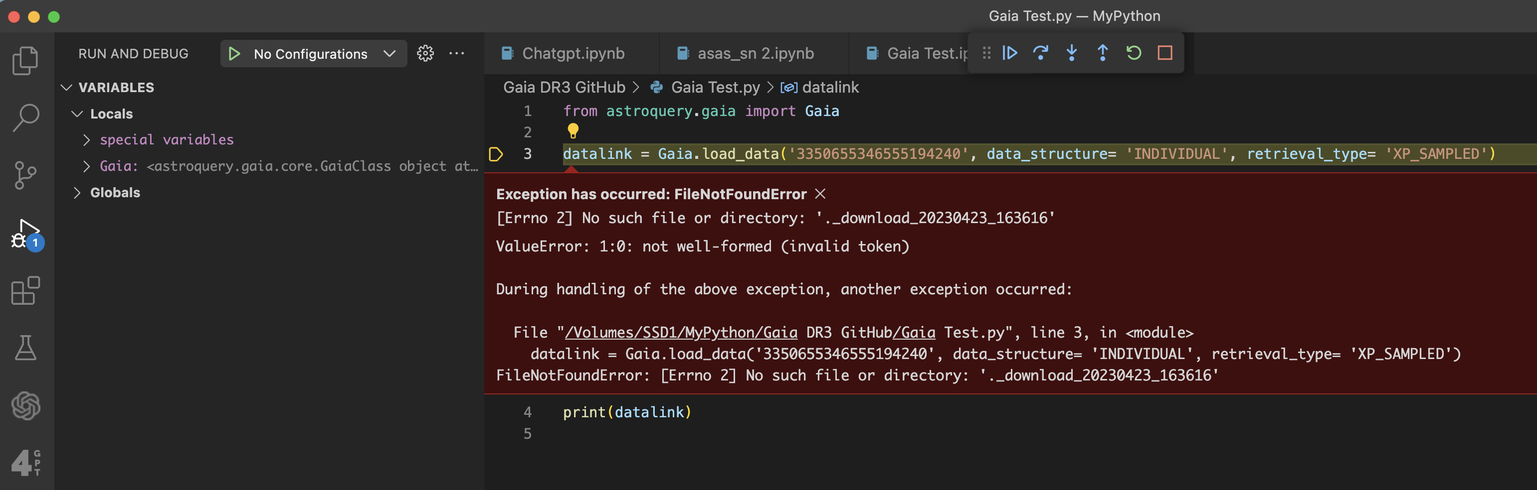 M1 iMac - Gaia.load_data ValueError: 1:0: not well-formed (invalid ...