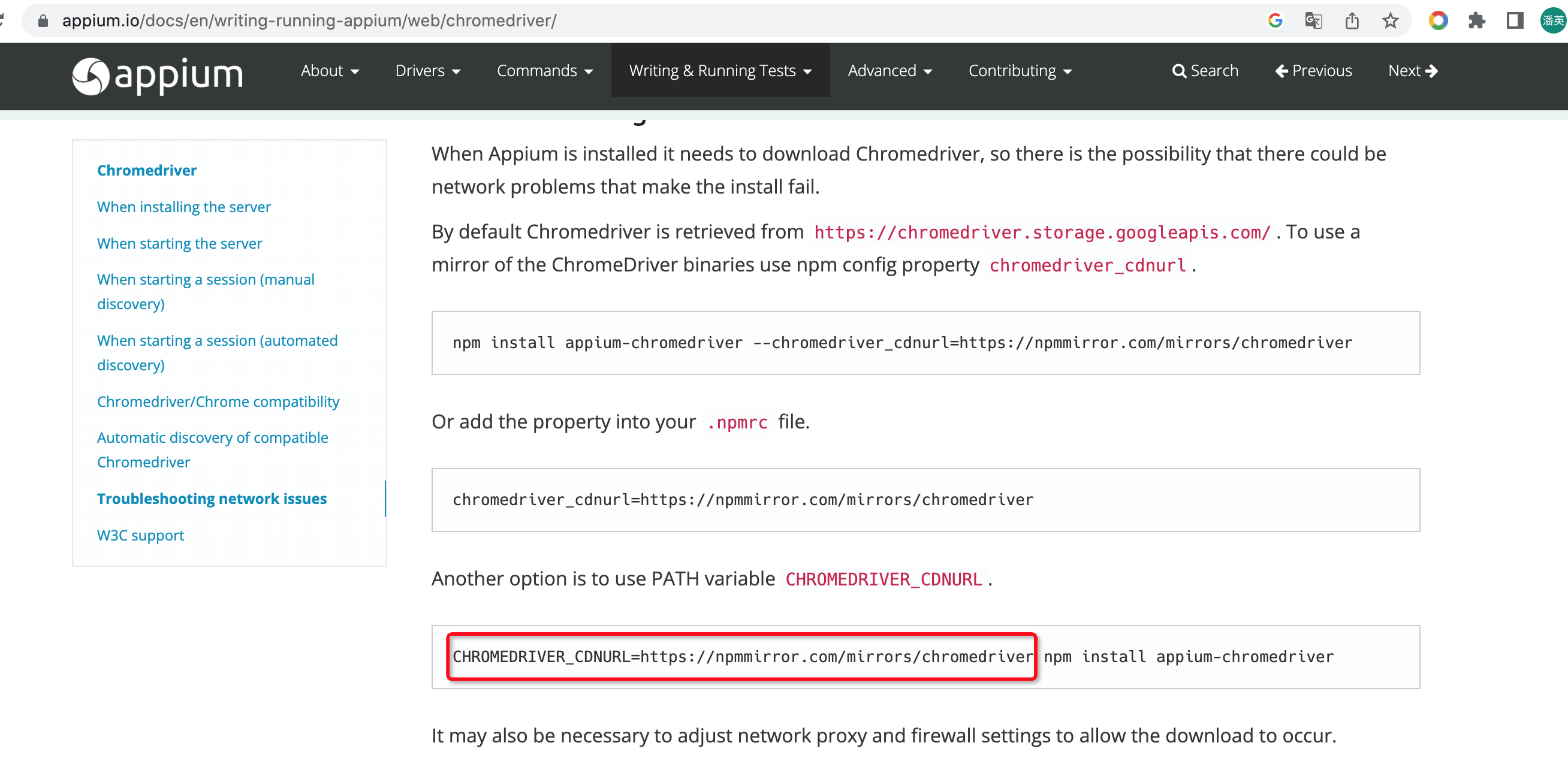 After switching chromedriver cndurl appium can connect to the url but