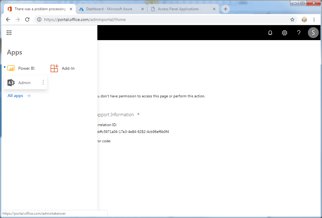 internal admin takeover link throws error issue 20547 portal office com home