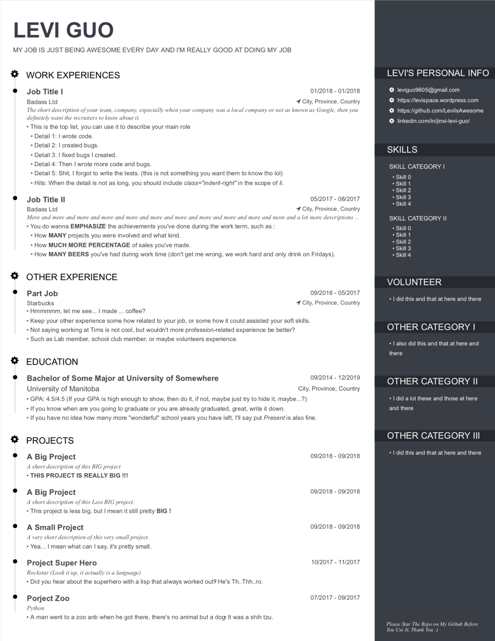 GitHub - Talk2Levi/HTML_Resume_Template: Well Defined Resume Template ...