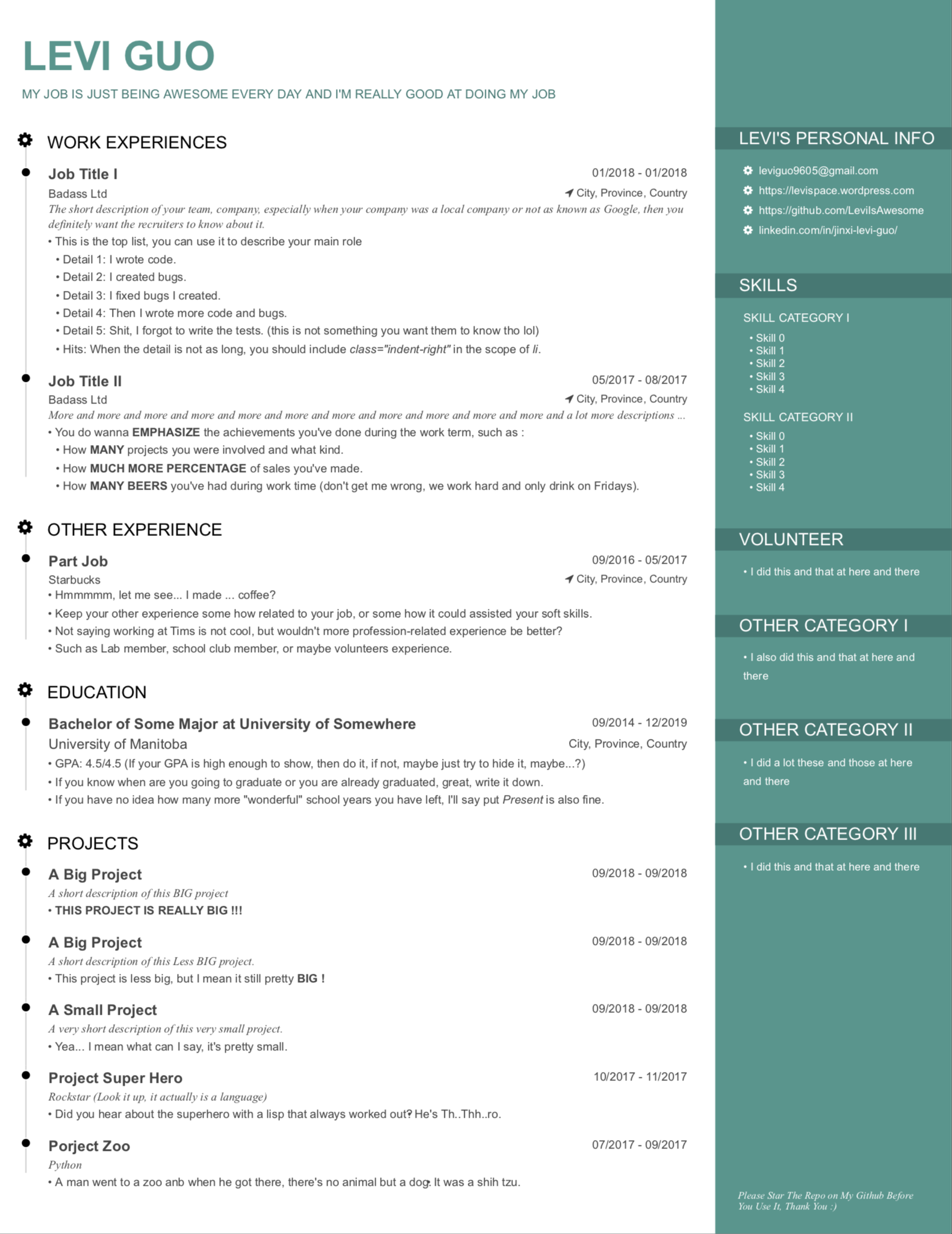 GitHub - Talk2Levi/HTML_Resume_Template: Well Defined Resume Template ...