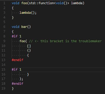 Cpp code highlighting borken by opening and closing brackets in ...
