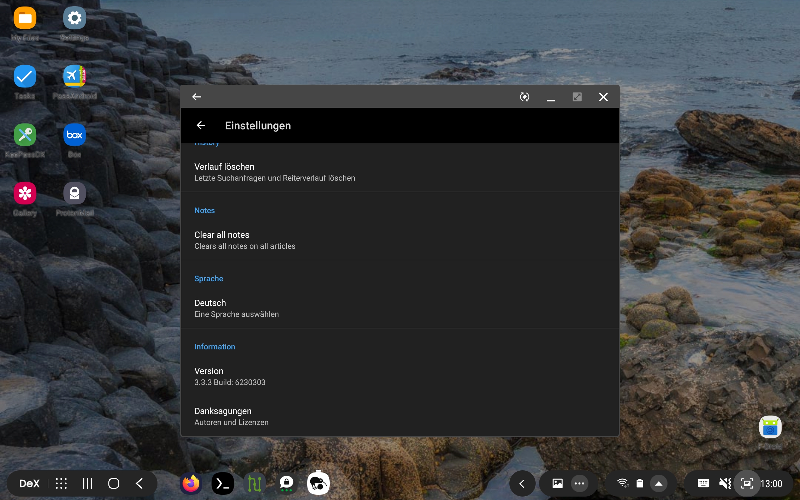 Screenshot of Kiwix on Samsung DeX