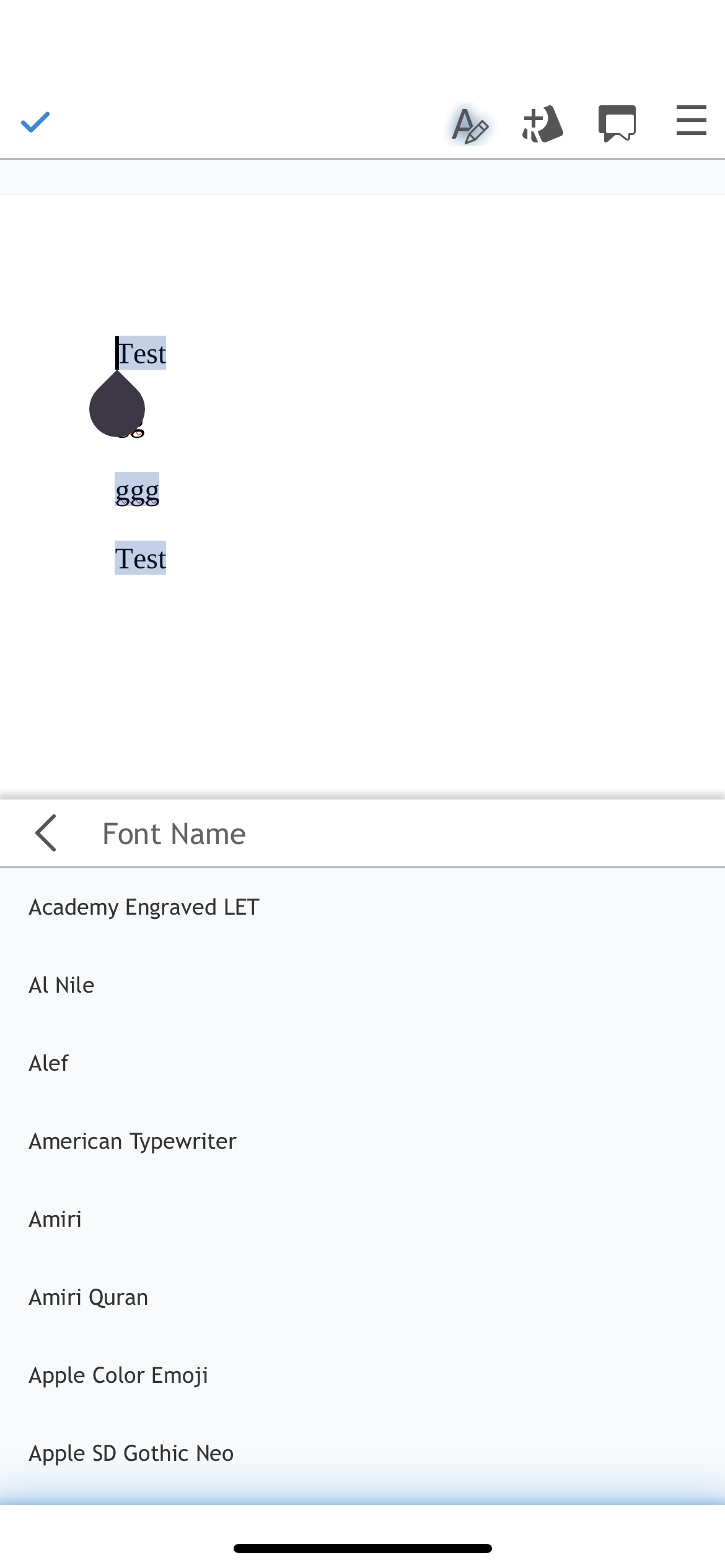 IOS App Using the Font Name menu for the first time results in mixed