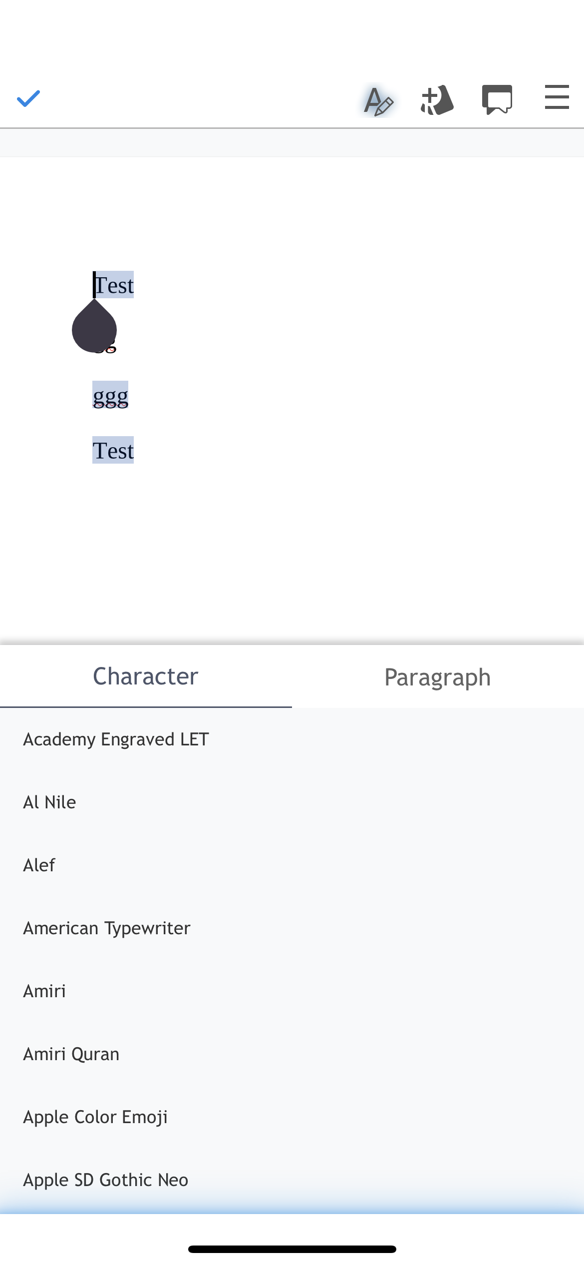 IOS App Using the Font Name menu for the first time results in mixed