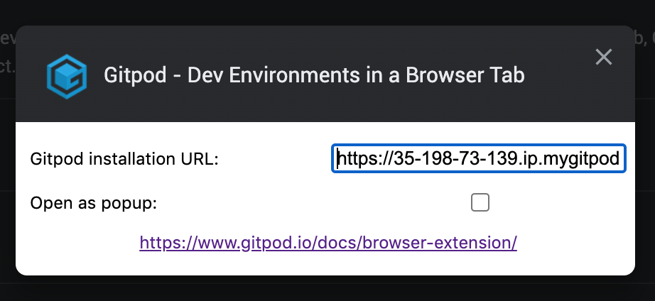 Gitpod browser extension configuration