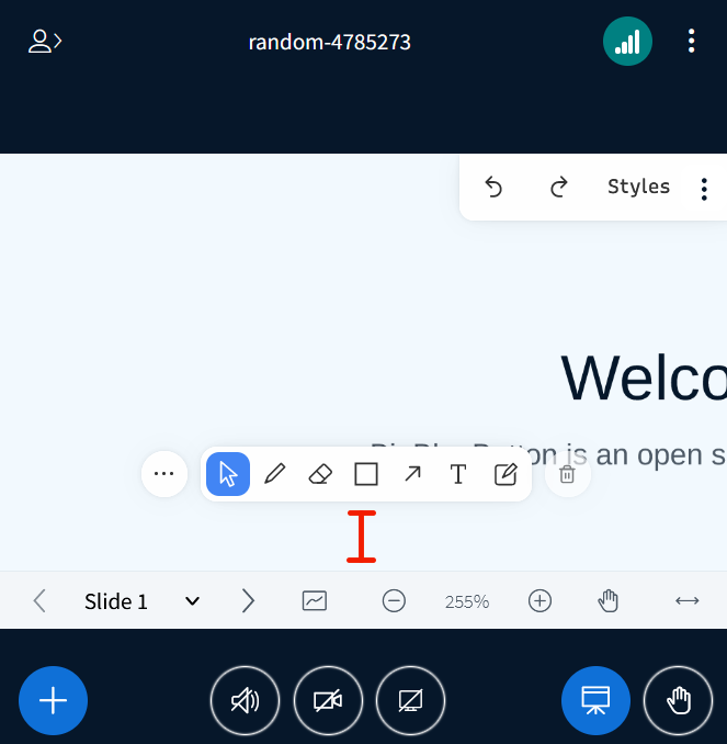 Whiteboard toolbar gets too far from the bottom when presentation area