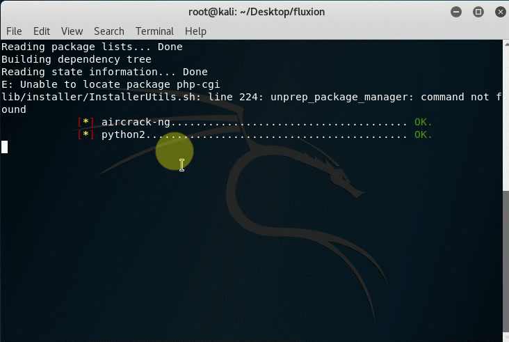 error installing fluxion