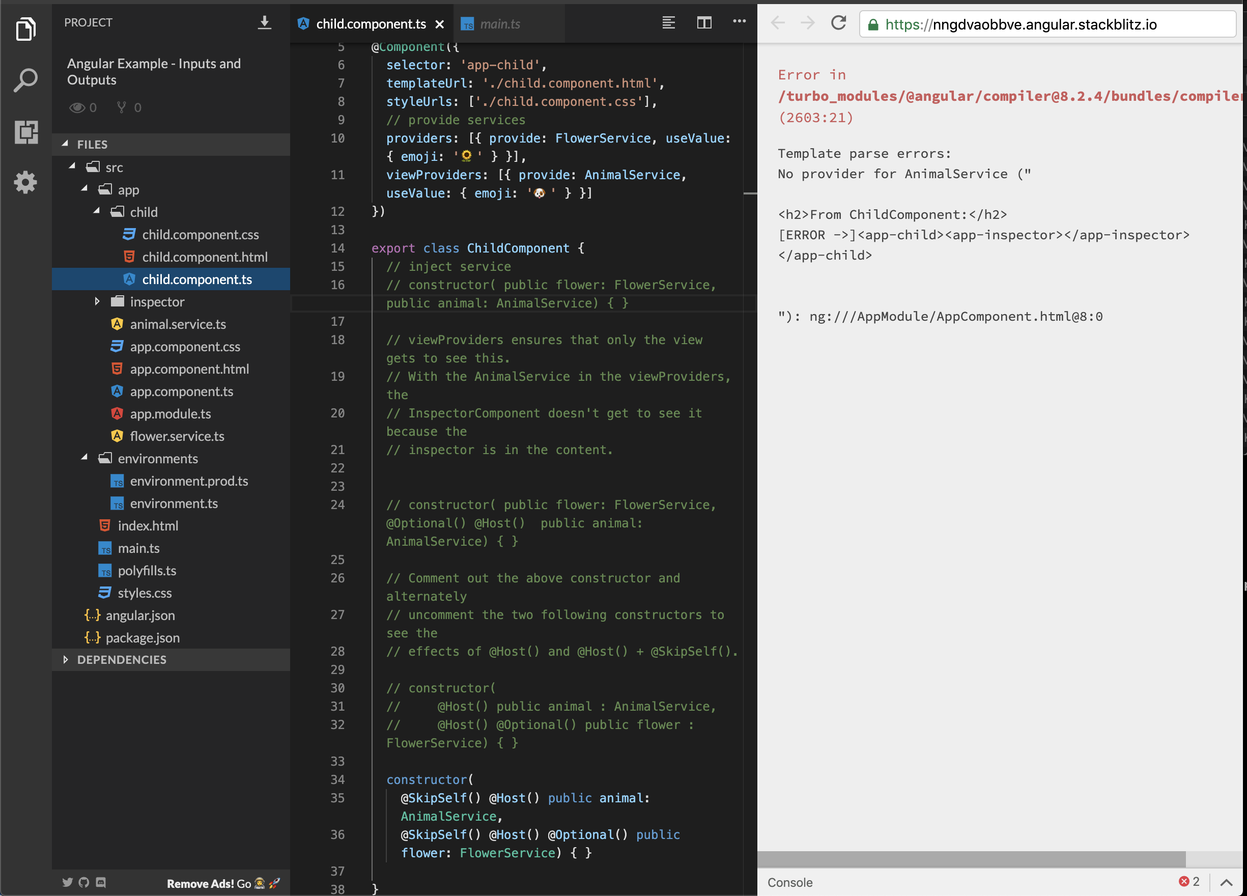 Using SkipSelf and Host should throw an error in the Hierarchical