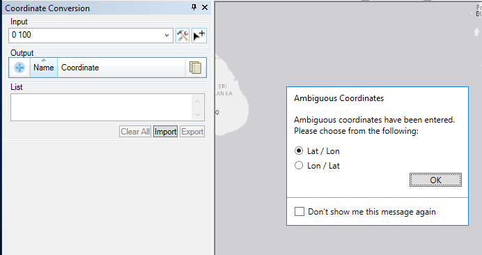 Ambiguous Coordinates dialog box showing for coordinates that are not ...