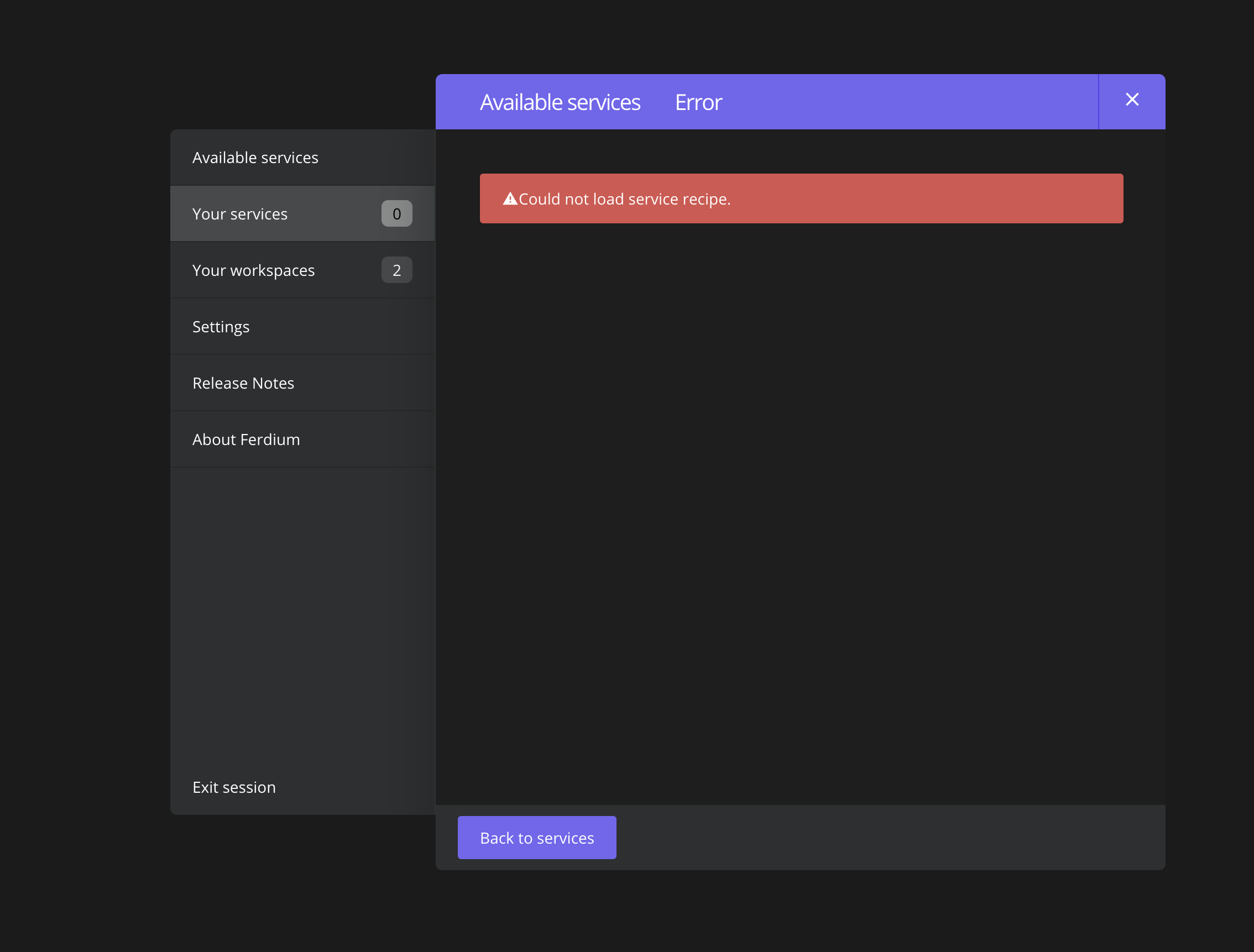Could not load service recipe · Issue #1025 · ferdium/ferdium-app · GitHub
