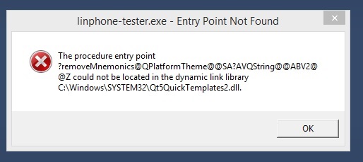 linphone-desktop for windows getting error "The procedure entry point ...