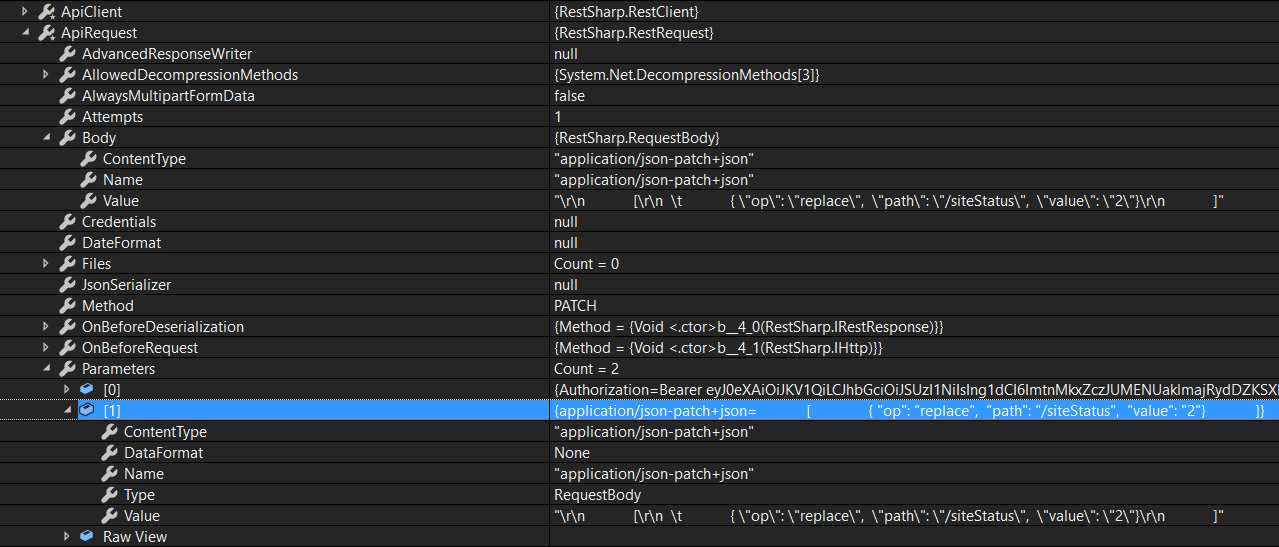 AddJsonBody where you add the contentType ="application/jsonpatch+json