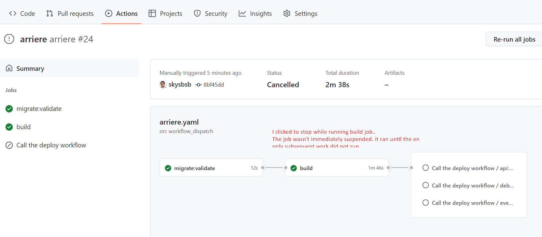I can't stop the runner through the github page by clicking 'cancel run' · Issue 1754 · actions