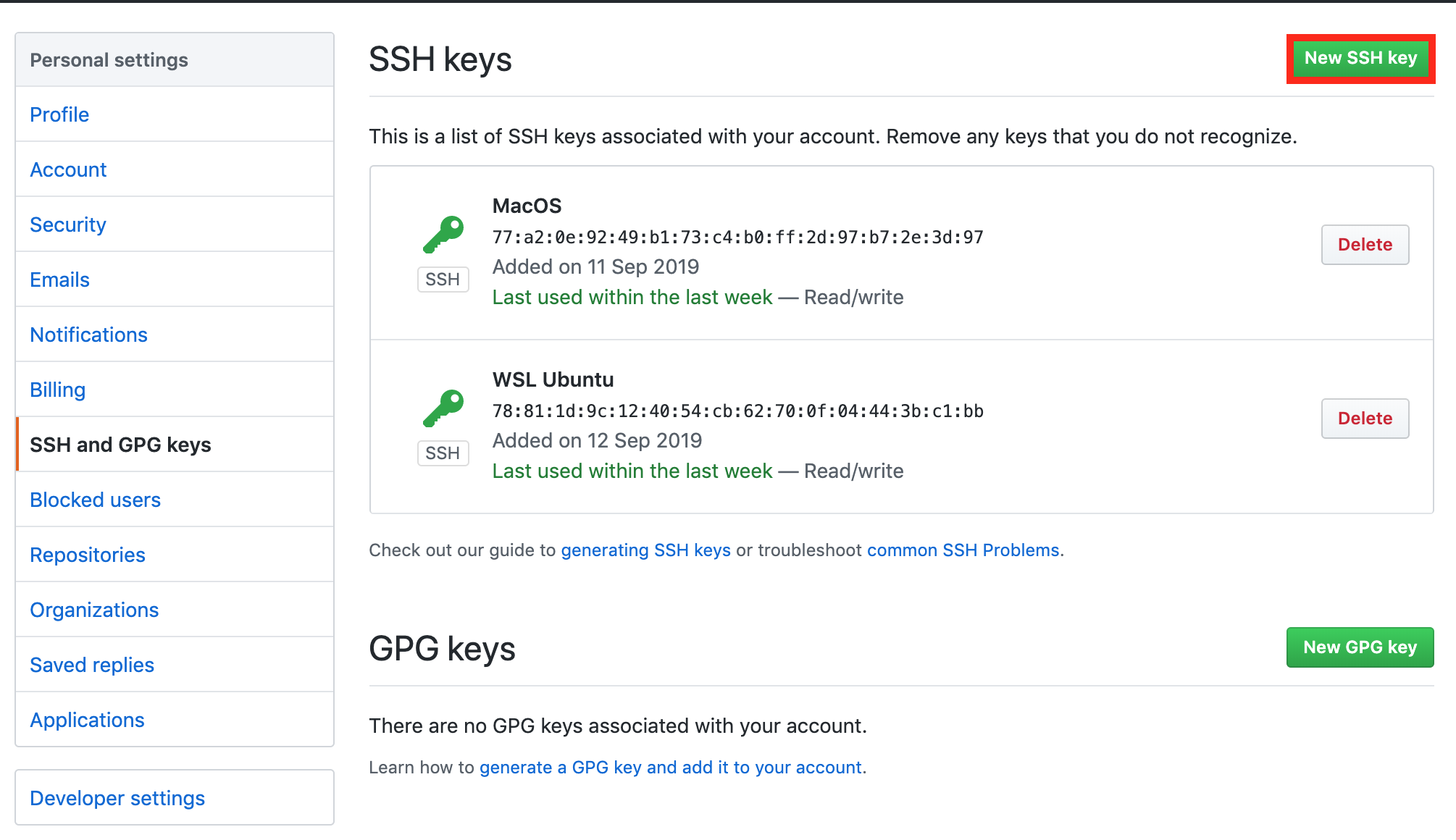 GitHub -Click New SSH key-