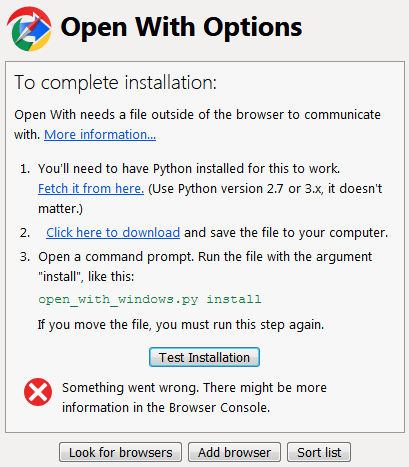 Open With test install fails