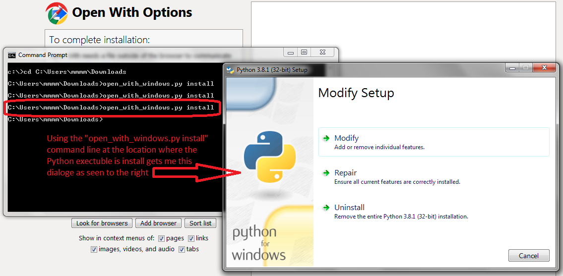 still trying to get Open With extension to work