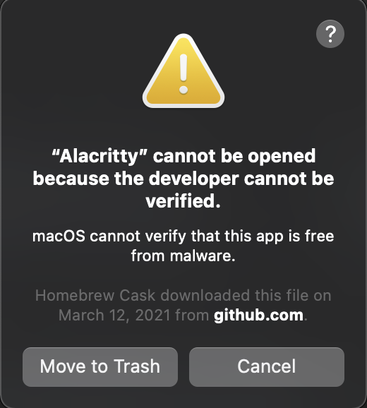 Developer Cannot Be Verified (MacOS) · Issue 4932 · alacritty