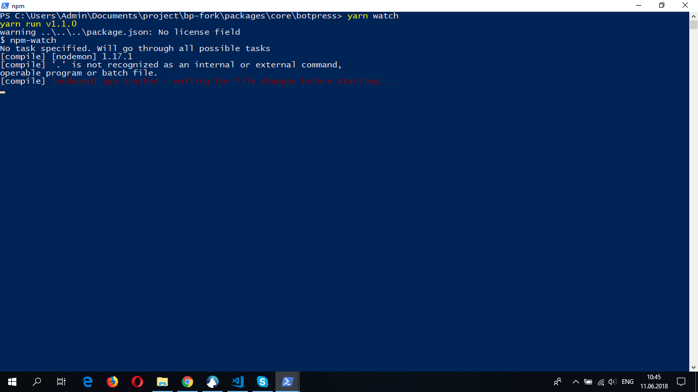 [Bug] Yarn watch && node ./webpack.js watch · Issue 298 · botpress
