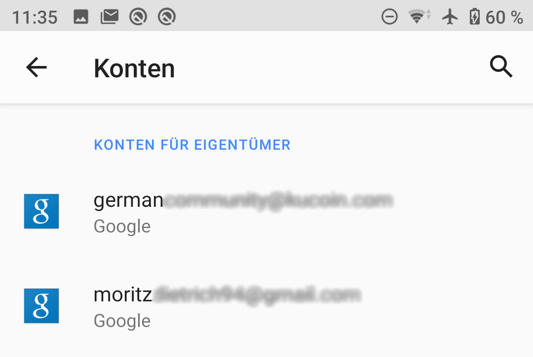 Google accounts set up on Android 10