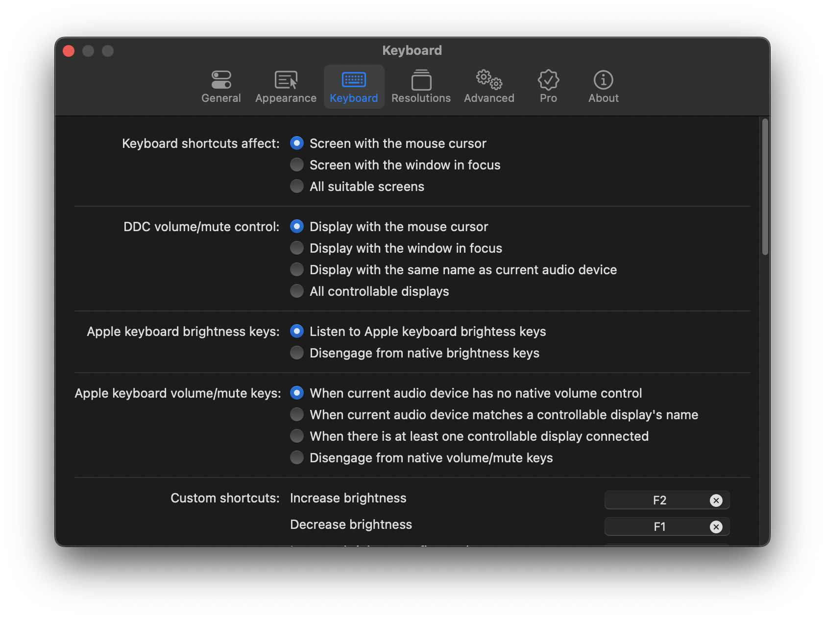 Additional options to define keyboard control target screen · Issue