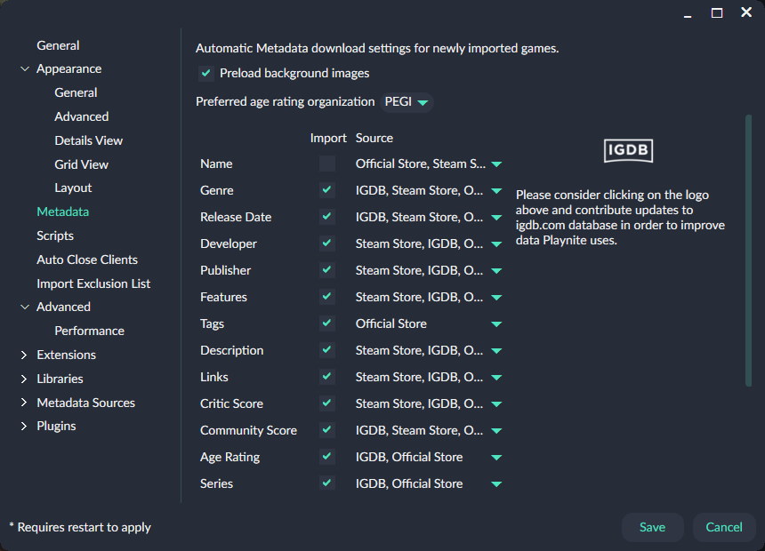 Option to save presets of metadata download options to use when bulk ...