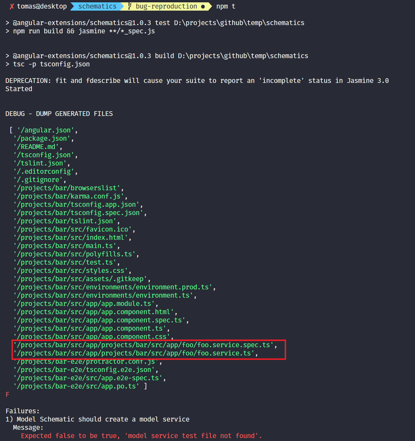 Schematics - wrong paths generated when running unit test (cygwin ...